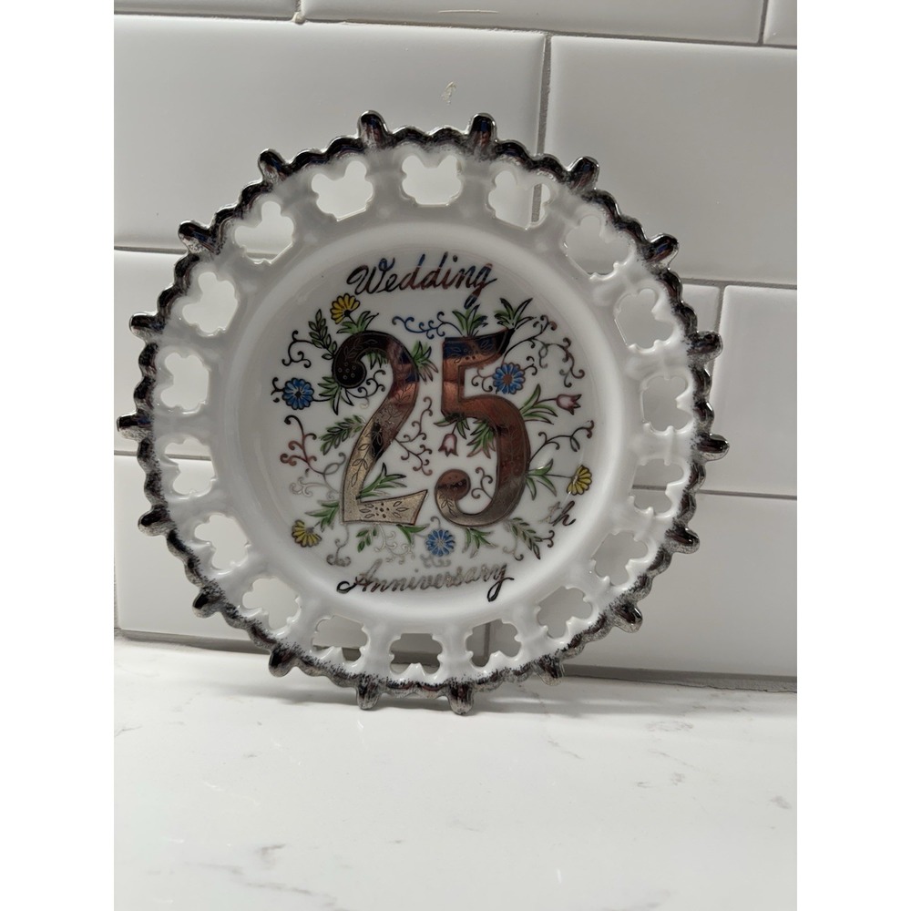 Vintage Norcrest Hand Painted 25th Wedding‎ Anniversary Plate